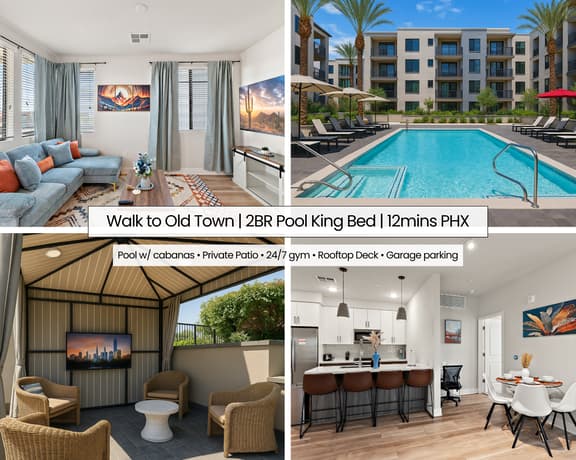 Walk to Old Town | 12mins PHX | 2BR Pool KingBed B